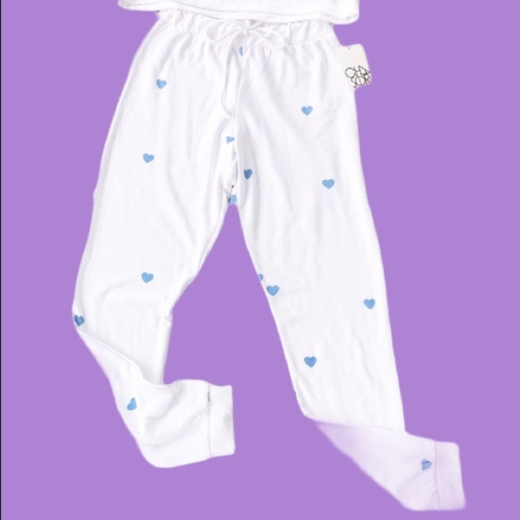 Chaser White Joggers Lounge Pants Tiny Hearts New - Picture 2 of 6
